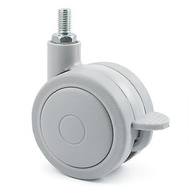 Q&Q Rolom ERM8 - Roue pivotante à double bague Ø75mm avec frein et bande de roulement en caoutchouc - Gris