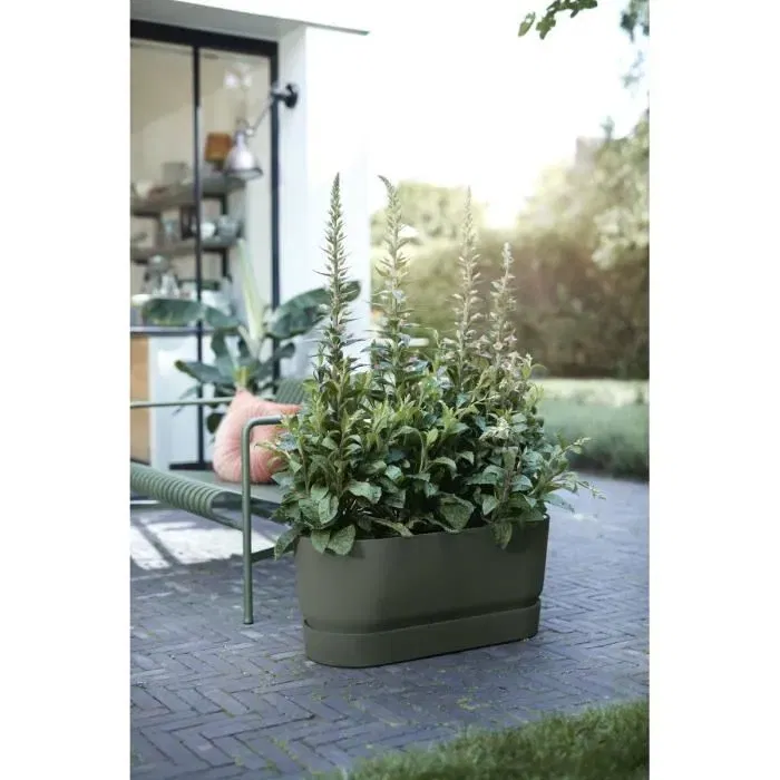 ELHO Jardinière sur roues Greenville Terrasse 80, 42 L, dimensions L 35 x W 78 x H 33.5 cm, vert feuille, plastique résistant extérieur