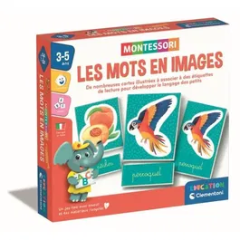 Clementoni - Jeu Éducatif Montessori Les Mots en Images - Développement du Lexique, Logique et Observation - Avec Cartes et Étiquettes de Classement - Pour Enfants Dès 3 Ans