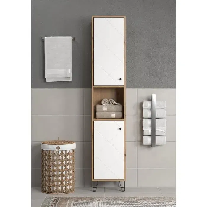 Trendteam - Armoire Haute Série Touch - 36 cm de Large, 191 cm de Hauteur - Blanc/Brun - En Bois pour Chambre à Coucher