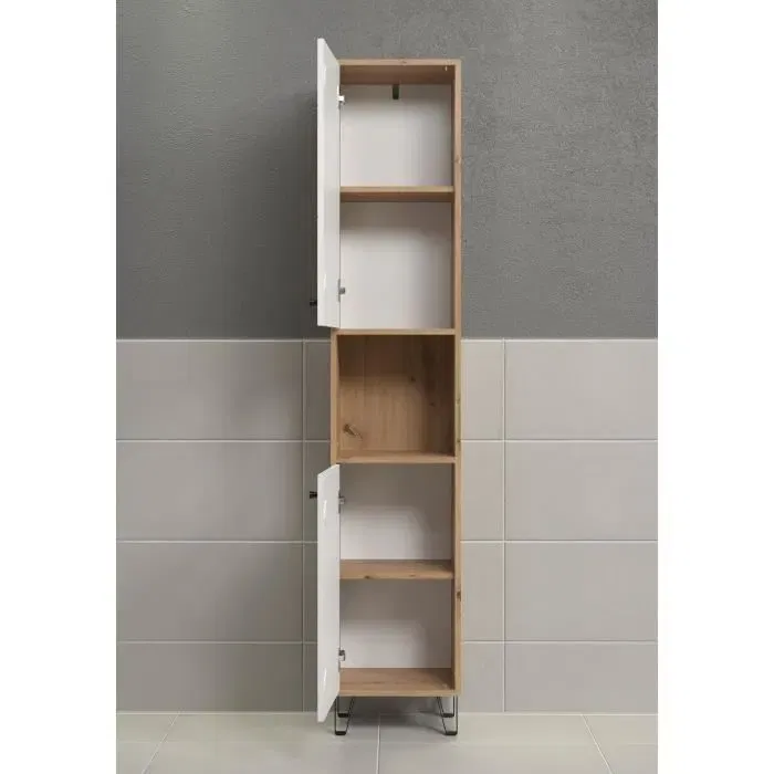 Trendteam - Armoire Haute Série Touch - 36 cm de Large, 191 cm de Hauteur - Blanc/Brun - En Bois pour Chambre à Coucher