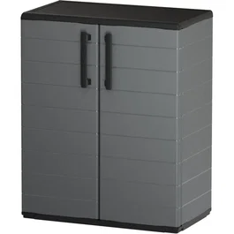 Tood - Armoire basse de rangement 2 portes avec étagère en polypropylène - Dimensions 68 x 37 x 84 cm - Couleur grise