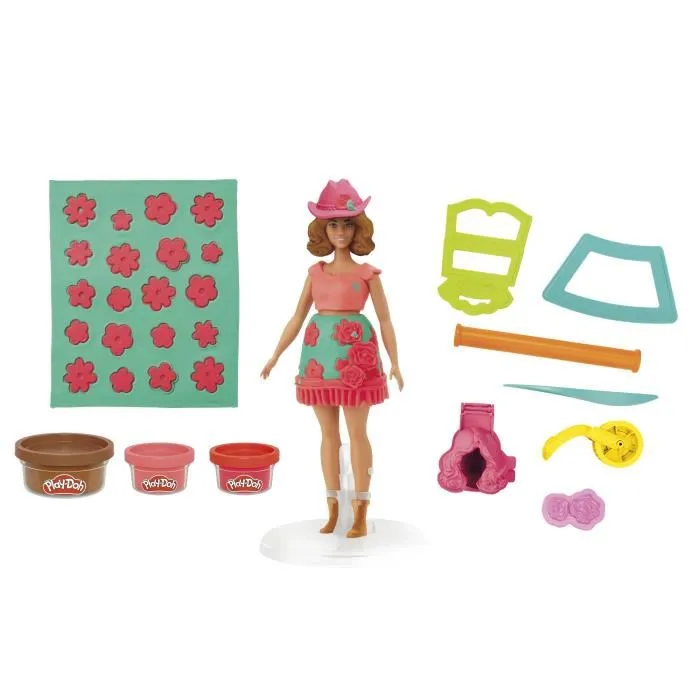 Play-Doh Coffret de Pâte à Modeler Barbie Fleurons et Franges - Multicolore - À Partir de 3 Ans - Stimule la Créativité