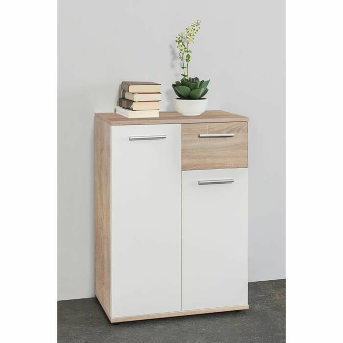 Jacky Petit Buffet Blanc mat et décor chêne Sonoma L 60 cm