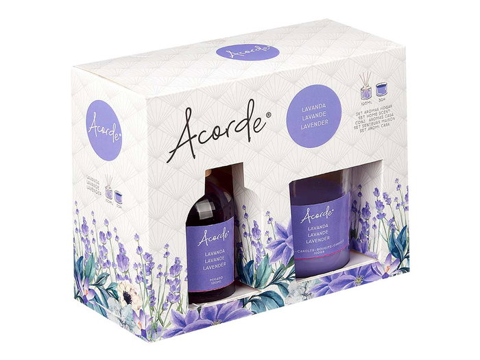 Acorde Set Mikado 100 ml et Vela 30h Lavande 19x15x7 cm (Set de 6) Acorde Set Mikado 100 ml et Vela 30h Lavande 19x15x7 cm (Set de 6)
