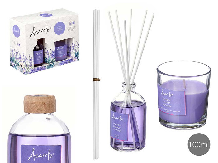 Acorde Set Mikado 100 ml et Vela 30h Lavande 19x15x7 cm (Set de 6) Acorde Set Mikado 100 ml et Vela 30h Lavande 19x15x7 cm (Set de 6)