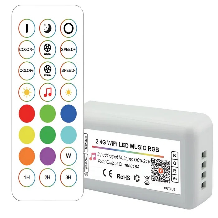 Contrôleur LED RGB Intelligent Tuya Wi-Fi 2,4G et RF avec 24 touches Contrôleur LED RGB Intelligent Tuya Wi-Fi 2,4G et RF avec 24 touches