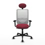 Chaise Zulema Synchro 3 positions tissu Bordeaux Maille Blanc Base en nylon noir Accoudoir 2D Appui-tête Roulettes 65mm nylon