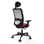Chaise Zulema Synchro 3 positions tissu Bordeaux Maille Blanc Base en nylon noir Accoudoir 2D Appui-tête Roulettes 65mm nylon