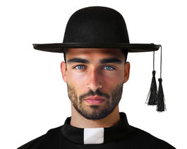 Atosa Sombrero de Sacerdote Negro con Borlas Laterales para Adulto