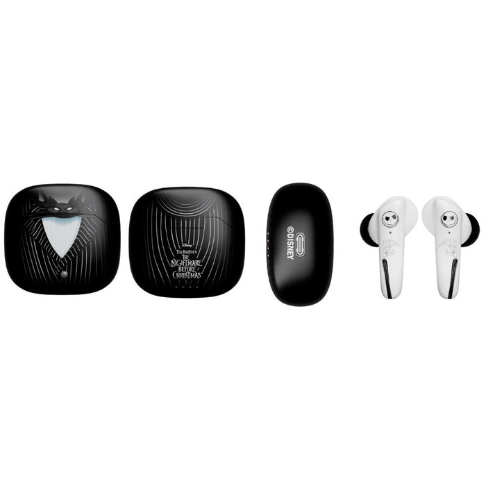 EXQUISITE GAMING Mini Cable Guy - Casque audio Bluetooth sans fil intra-auriculaire, licence Disney La Nuit avant Noël, Bluetooth 5.3, réduction de bruit, boîtier de charge USB-C