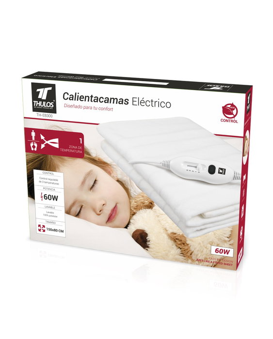 Thulos Chauffe-lit THEB300 150x80 cm Lavable 60 W 3 Températures Blanc