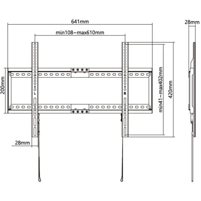 Stell Support TV mural fixe ultra mince SLIM modèle SHO 5210 pour téléviseurs 37 à 80 pouces (75 kg), compatibilité VESA, fixation à 2.8 cm du mur