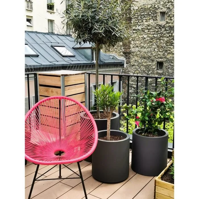 Riviera Bac à fleurs Riviera Granit rond avec réserve d'eau, diamètre 39 cm x H 43 cm, couleur gris, recyclable, fabrication française