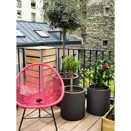 Riviera Bac à fleurs Riviera Granit rond avec réserve d'eau, diamètre 39 cm x H 43 cm, couleur gris, recyclable, fabrication française