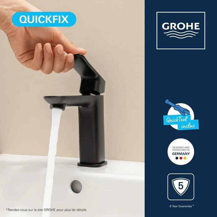 Grohe - Mitigeur de lavabo DICE Taille M, finition Noir mat, avec vidage clic-clac, technologie SilkMove, débit 5 l/min à 3 bars - Réf. GROHE DICE