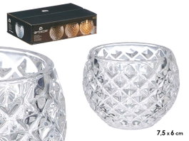 Giftdecor Porte-bougie en verre losange transparent 7.5x6x7.5 cm (Set de 24)