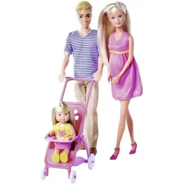 Smoby 105733673 - Poupée Steffi enceinte 29 cm avec poupée Kevin 30 cm, bébé Evi 12 cm et poussette, 11 accessoires