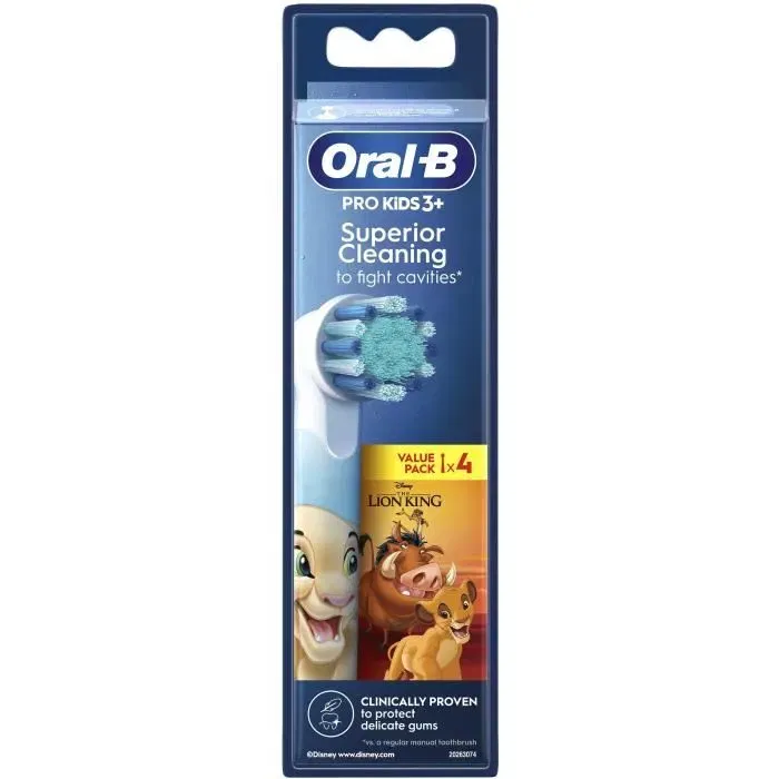 Oral-B - Brossettes de rechange Pro Kids 3+ - Le Roi Lion Disney - Pack de 4 - Pour enfants dès 3 ans - Compatible brosses à dents électriques Oral-B Kids