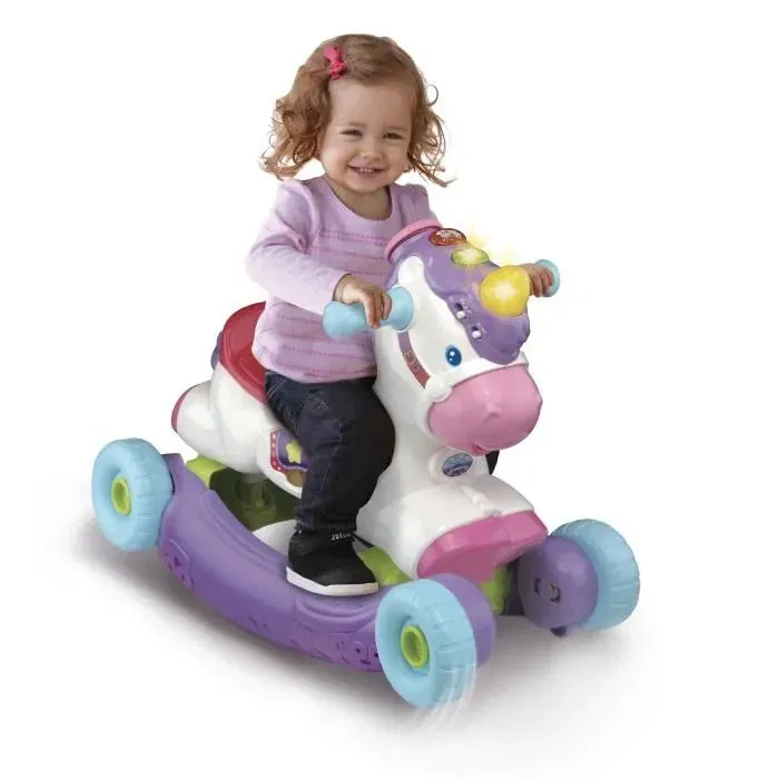 VTech Baby Porteur à Bascule et Pousseur 3 en 1 Cléo Ma Licorne Basculo - Jouet Parlant et Lumineux pour Enfant 12 à 36 Mois - Développe la Motricité - Rose, Blanc et Violet