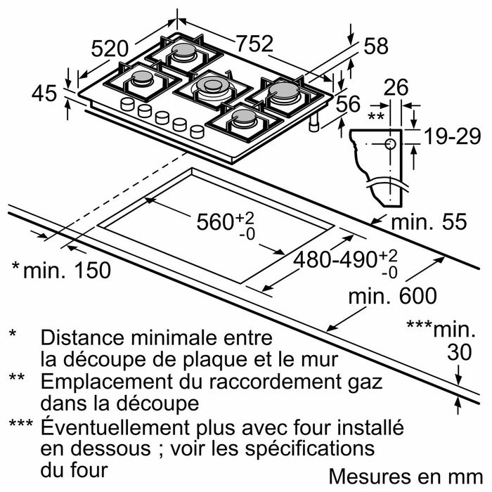 Plaque au gaz BOSCH PPQ7A6I40 75 cm 1,5 m