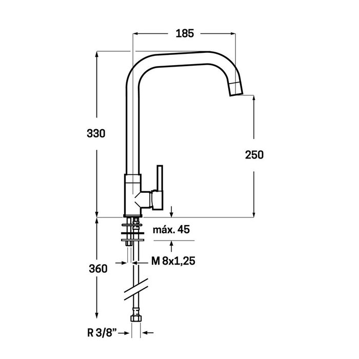 Verhal Zeta Robinet de cuisine monocommande bec haut rotatif argent brillant laiton Verhal Zeta Robinet de cuisine monocommande bec haut rotatif argent brillant laiton