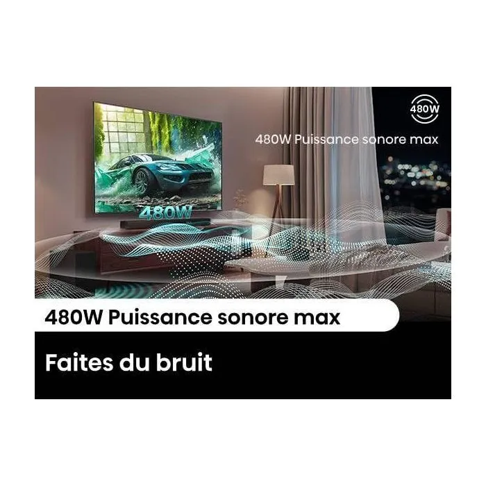 Hisense Barre de Son avec Caisson de Basses Sans Fil Bluetooth 3.1 Canaux 480W