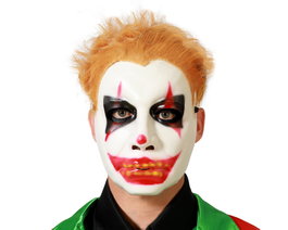 Atosa Masque de clown avec maquillage rouge, noir et cheveux orange