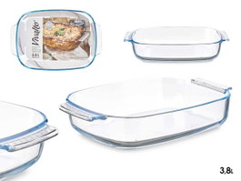 VIVALTO Bandeja borosilicate rectangulaire avec anses 3,8 L, Transparente