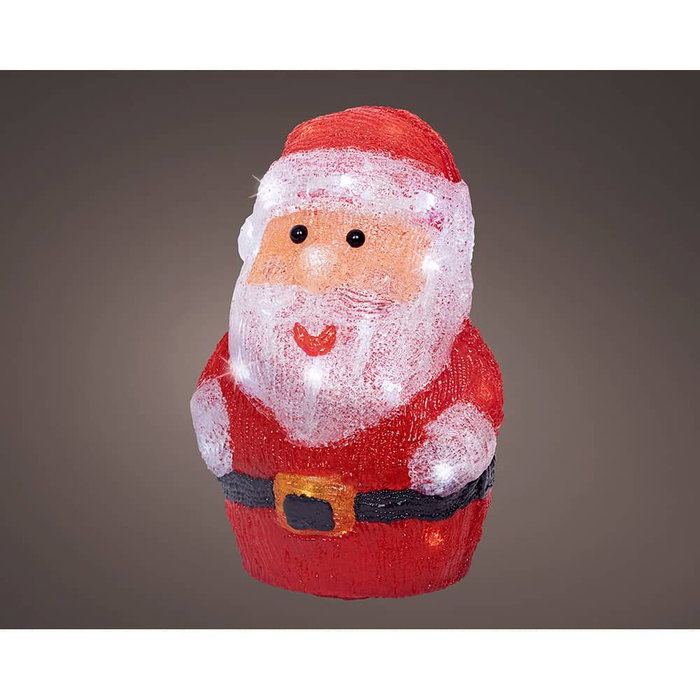 Lumineo Figurine Père Noël Acrylique LED 30 Lumières Froides - IP44 Extérieur - 17 x 14 x 23.5 cm - Fonction Fixe avec Minuterie 6h/18h