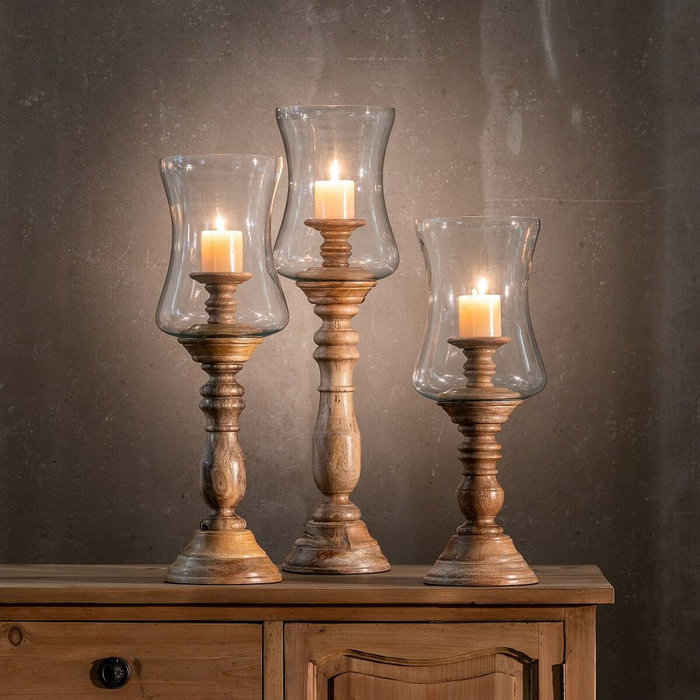 BigBuy Home Bougeoir Naturel Bois Verre 20 x 20 x 57 cm BigBuy Home Bougeoir Naturel Bois Verre 20 x 20 x 57 cm