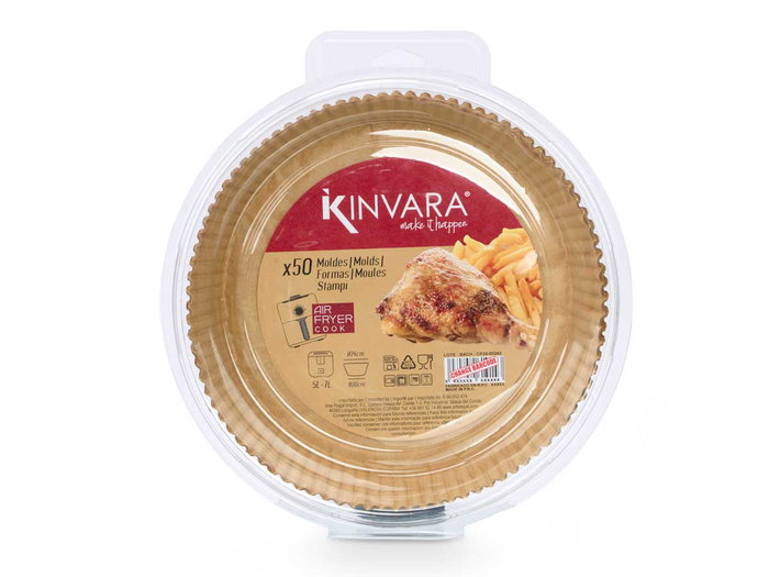Kinvara Lot de 50 Moules en Papier pour Friteuse à Air Ronds 26x28.5x6 cm Capacité 5L+7L Naturel (Set de 24)