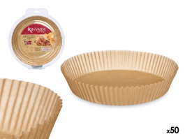 Kinvara Lot de 50 Moules en Papier pour Friteuse à Air Ronds 26x28.5x6 cm Capacité 5L+7L Naturel (Set de 24)
