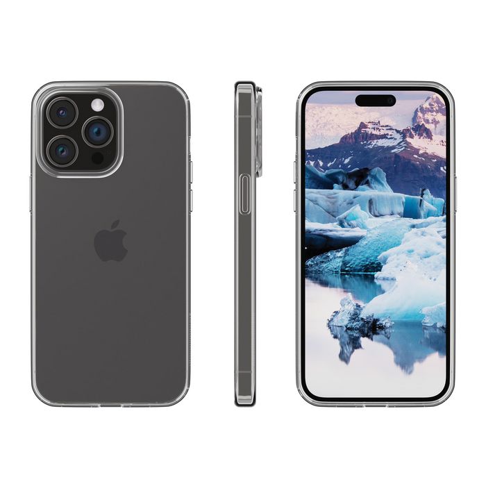 dbramante1928 Greenland Clear - Coque transparente slim recyclée pour iPhone 15 Pro Max - Protection contre les chocs et charge sans fil - Matière éco-responsable