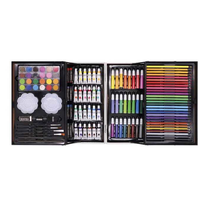 TACHAN Malette artiste aluminium 145 pièces pour dessin et peinture (33 marqueurs, 24 pastels, aquarelles) - T01071