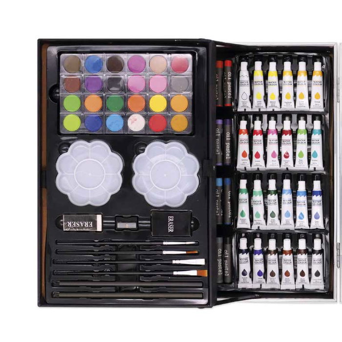 TACHAN Malette artiste aluminium 145 pièces pour dessin et peinture (33 marqueurs, 24 pastels, aquarelles) - T01071