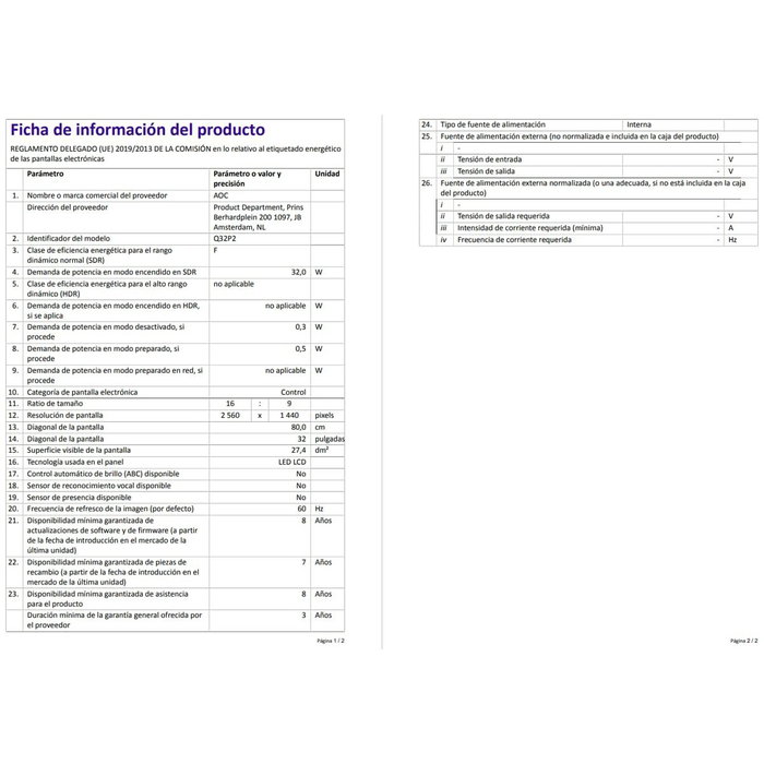 Écran AOC Q32P2 Quad HD 32"