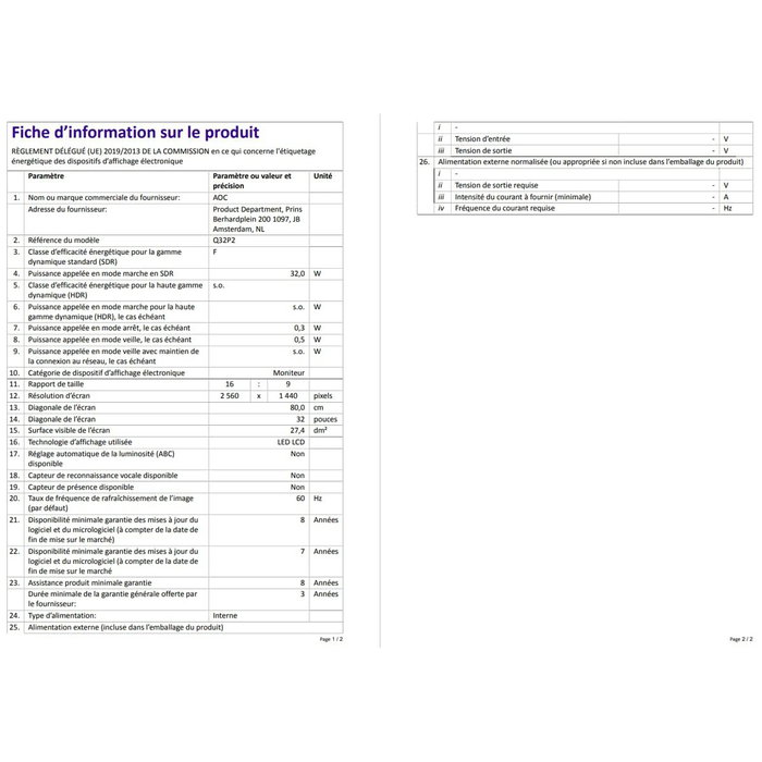 Écran AOC Q32P2 Quad HD 32"