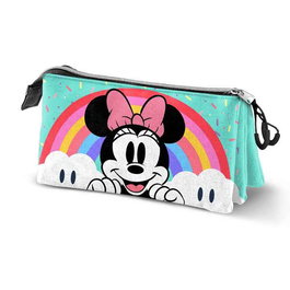 Karactermania Trousse Minnie Triple Rainbow 3 compartiments à fermeture éclair 11 x 23 x 8 cm pour crayons - Turquoise