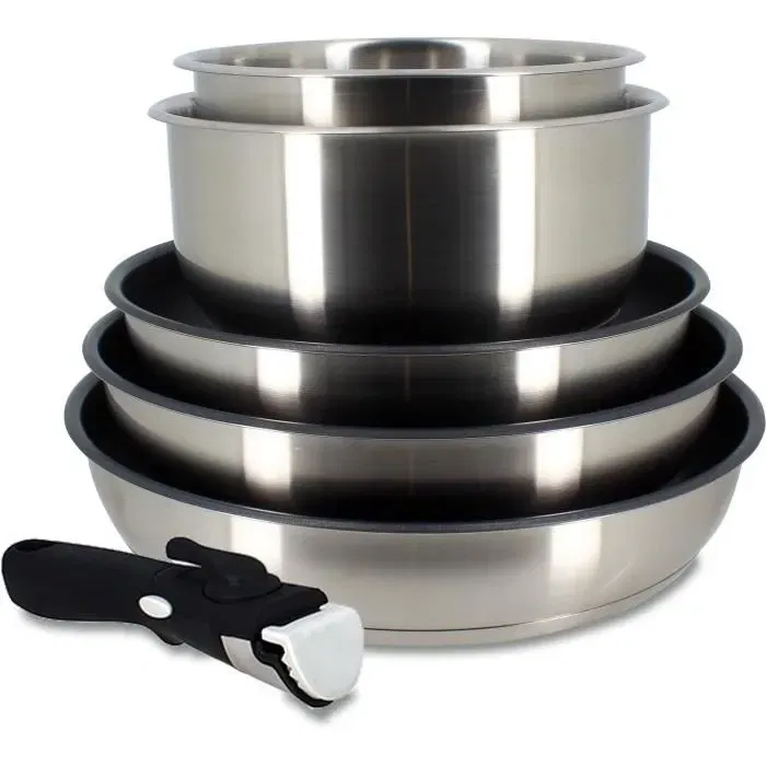 Menastyl Set batterie de cuisine induction 6 pièces inox - Poêles 22, 24, 26 cm & Casseroles 16, 18 cm - Poignée amovible - Réf. 7930018 Menastyl Set batterie de cuisine induction 6 pièces inox - Poêles 22, 24, 26 cm & Casseroles 16, 18 cm - Poignée amovible - Réf. 7930018