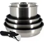 Menastyl Set batterie de cuisine induction 6 pièces inox - Poêles 22, 24, 26 cm & Casseroles 16, 18 cm - Poignée amovible - Réf. 7930018