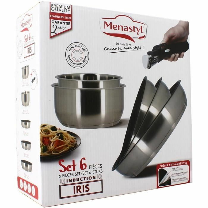 Menastyl Batterie de Cuisine Induction - 5 pièces - Inox - Gris