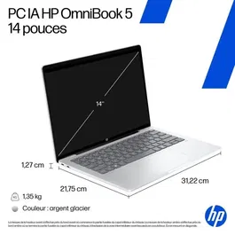 HP OmniBook 5 14-he0018nf PC Portable - 14" Écran 2K OLED - Snapdragon X1-26-100 - Windows 11 - 16Go RAM - 512Go SSD - Clavier AZERTY