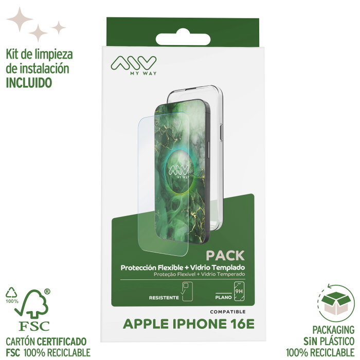 Myway Carcasse TPU Transparente Apple iPhone 16E (2025) avec Verre Trempé