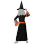 Déguisement de Sorcière Enfant pour Fille, Long Robe Noire avec Détails Orange et Chapeau, Taille 5-6 Ans, pour Halloween et Carnaval, Polyester