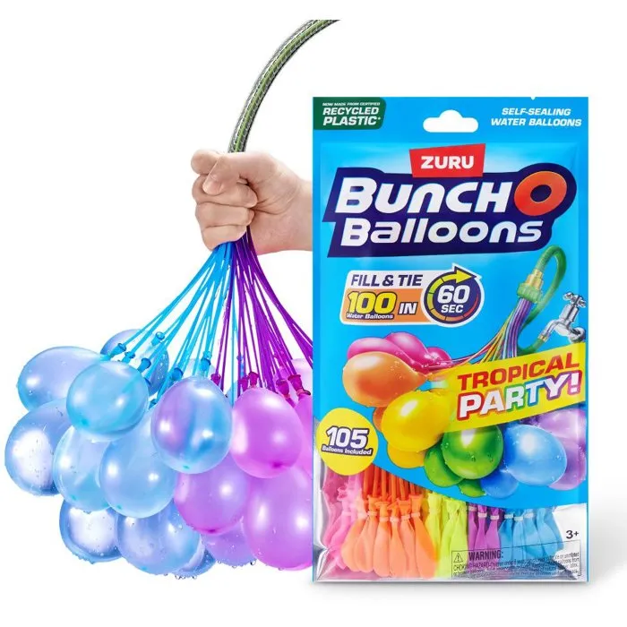 Zuru Bunch O Balloons Tropical Party - Pack de 3 Grappes de Bombes à Eau - 100 Ballons à Remplissage Automatique en 60s - Dès 3 ans Zuru Bunch O Balloons Tropical Party - Pack de 3 Grappes de Bombes à Eau - 100 Ballons à Remplissage Automatique en 60s - Dès 3 ans