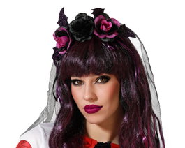 Atosa Diadema Halloween Roses Pourpres et Noir Femme Adulte