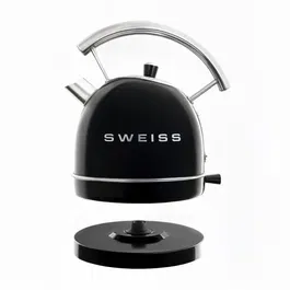 Sweiss KTL9 Bouilloire électrique vintage - 2200 W - Capacité 1,8 L - Noir - Acier inoxydable - Socle 360° - Niveau d'eau gradué