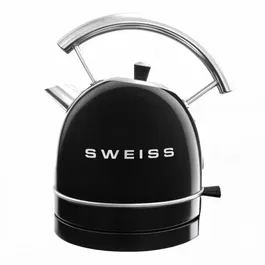 Sweiss KTL9 Bouilloire électrique vintage - 2200 W - Capacité 1,8 L - Noir - Acier inoxydable - Socle 360° - Niveau d'eau gradué