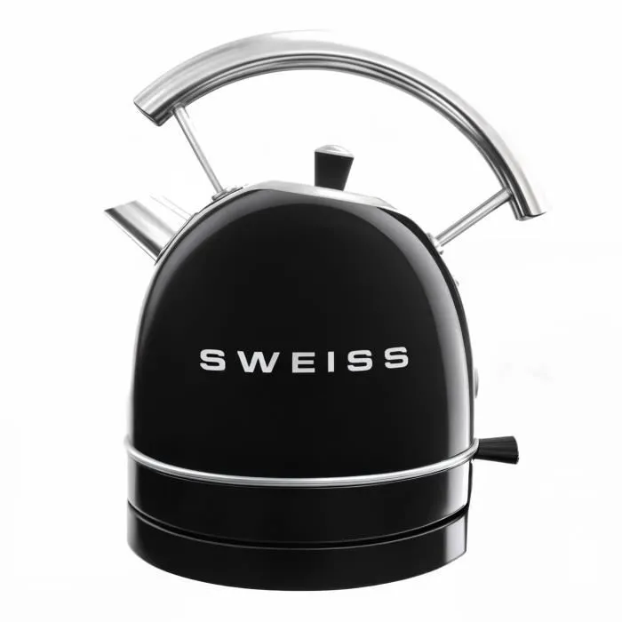 Sweiss KTL9 Bouilloire électrique vintage - 2200 W - Capacité 1,8 L - Noir - Acier inoxydable - Socle 360° - Niveau d'eau gradué Sweiss KTL9 Bouilloire électrique vintage - 2200 W - Capacité 1,8 L - Noir - Acier inoxydable - Socle 360° - Niveau d'eau gradué